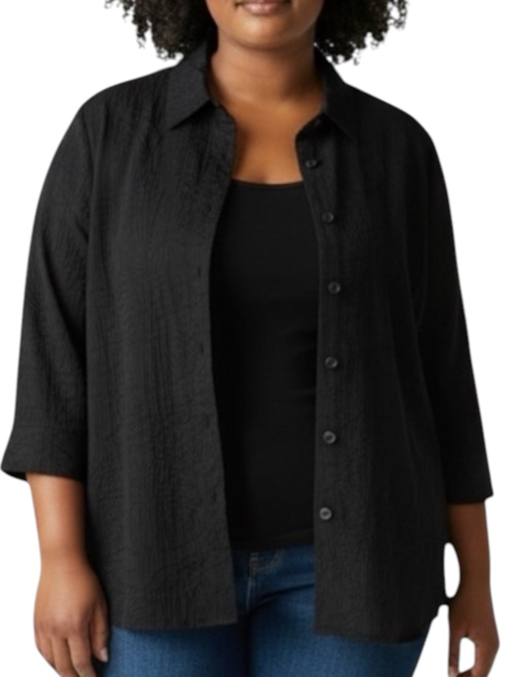 KAREN SCOTT Lightweight Cotton Blend Patterned Top in Black Size PETITE Large